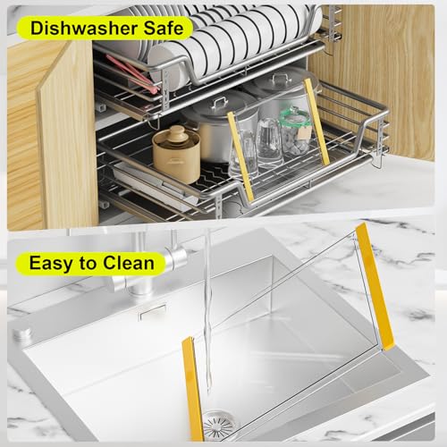 Tempered Glass Cutting Board Set for Kitchen Counter - Dishwasher Safe with Juice Grooves, Non-Slip Silicone Edges & Beveled Grip - 16"x12" & 12"x8" Serving Tray (Yellow) - color: Yellow