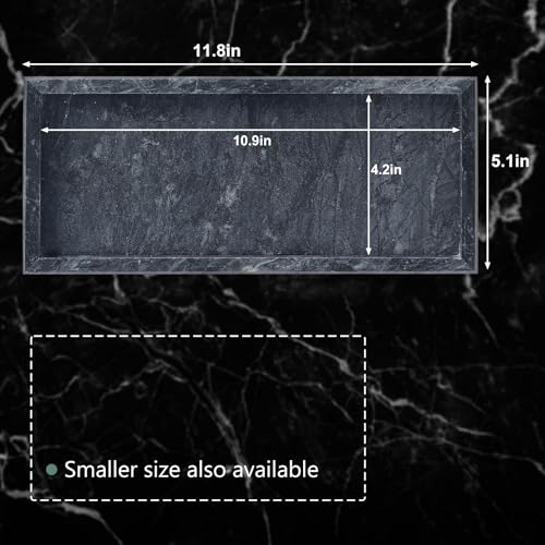 Natural Marble Vanity Tray, Luxury Stone Organizer for Bathroom & Kitchen Counter | Holds Soap Dispenser, Jewelry, Perfume | Non-Resin, Non-Ceramic Décor - color: Black, size: 11.8" x 5.1" x 0.8"