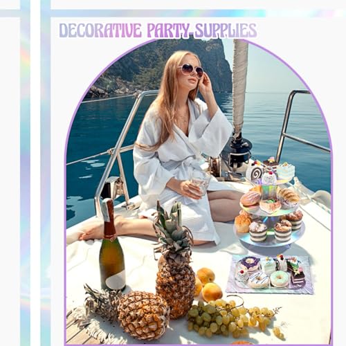 Zopeal 7 Pcs Dessert Table Display Set 3-Tier Cupcake Stand 1-Tier Cup Cake Display Tower Platters and Serving Trays Cardboard Cake Cookie Holders for Wedding Birthday Party Baby Shower(Laser Silver) - color: Laser Silver