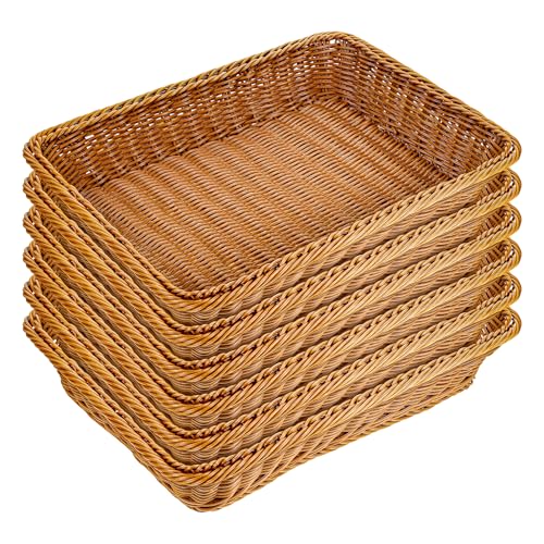 6 Pack Woven Serving Baskets 15.8 Inch Wicker Bread Baskets Rectangle Rattan Storage Display Trays Tabletop Food Serving Basket for Bread Food Vegetables Fruit