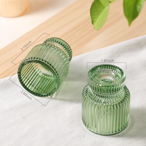 DARJEN 6 Pcs Green Candlestick Holders - Glass Taper Candle Holders Tealight Votive Candle Holders for Table Centerpieces, Wedding, Dinner Party, Home, Gifts (Pack of 2) - color: Green, size: 6Pcs (Pack of 2)