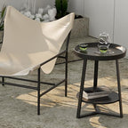 Gadroad Round End Table with Storage Shelf, 2 Tier Farmhouse Side Table Nightstand for Living Room, Bedroom, Wood Tabletop & Black Metal Frame, Black 15.7 * 15.7 * 23.0inches - color: Black, style: No Charging Station