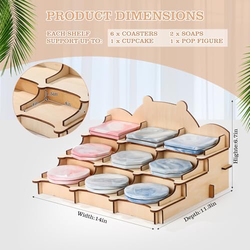 Cinnvoice 3 Tier Wooden Sticker Display Stand Sticker Coaster Display Stand with 9 Pockets for Postcard Brochure Photos Candles Jewelry Cupcake Snacks Holder for Vendors, Counter Retail