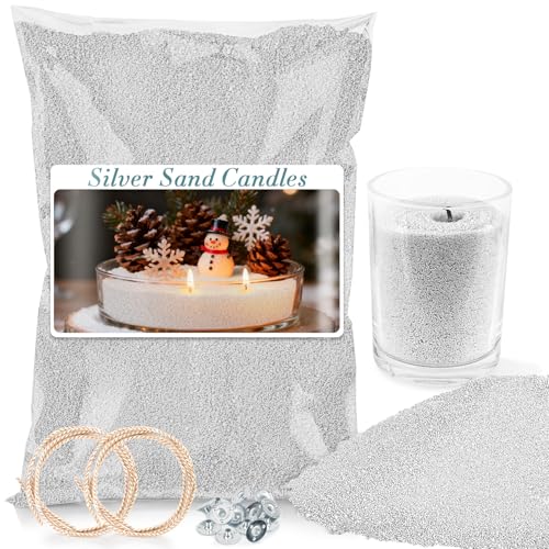 Sukh Snow Pearled-Candles with Wicks - DIY Snow Candle Wax with Wicks,Wax,Refillable for Making,Weddings,Partie (Silver) - color: Silver