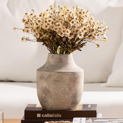 Mitt&Ditt Ceramic Flower Vase, 7.5 inch Off-White Farmhouse Rustic Vase, Handcrafted Weathered Pottery Vases, Small Flower Terracotta Vases for Home Decor, Living Room, Table, Shelf - color: B-7.5"h-terracotta