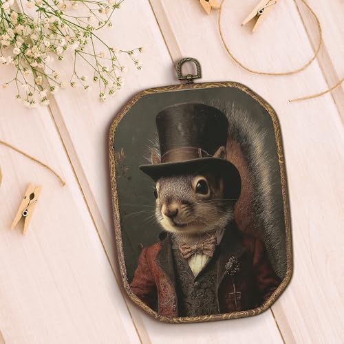 Hxlac Victorian Squirrel Rectangular Wall Art Framed, Vintage Victorian Style Animal Rectangular Wall Decor, Autumn Squirrel Hanging Canvas Prints Wall Sculptures for Farmhouse Home Room Decor, 7.1x10.2 Inch - color: rectangular squirrel