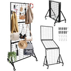 Heavy Duty Foldable Grid Wall Panels Display Stand 6FT x 2FT, 1-Pack Grid Panel Wire Grid Display Rack with Braked Wheels & 20 Hooks, No Tools Setup Gridwall for Art Fairs, Craft Shows & Home Storage