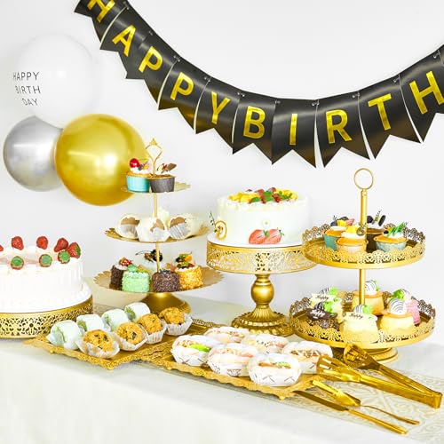 11 Pcs Gold Cake Stand Set for Wedding, Dessert Table Display Set for Birthday, Metal Square Serving Trays for Candy, Cupcake Pop Stand Holder Tower with Round Base for Celebration, The Platters for Party - color: Gold