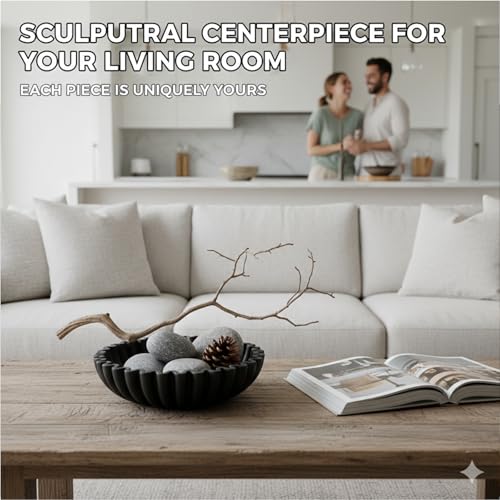 Hand-Poured Solid Concrete Decorative Bowl - Scalloped Ruffle Large Fruit Bowl, Organic Modern & Wabi Sabi Centerpiece for Kitchen Counter, Entryway Key Holder, Coffee Table Decor(10" Black) - color: Beige