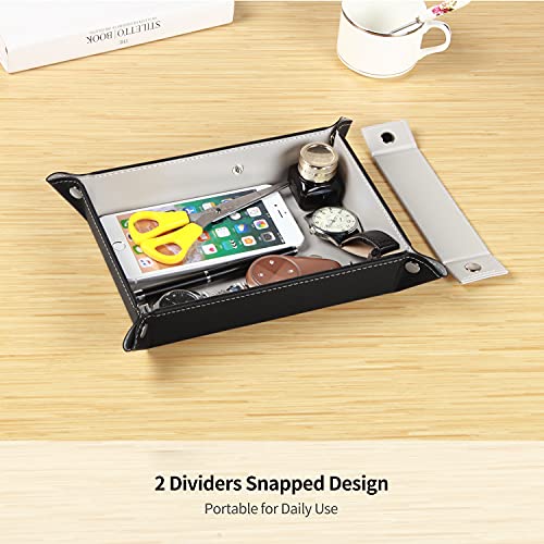 YAPISHI Key Dish Bowl for Men, Entryway Catchall Holder Bedside Table Valet Tray for Pocket Stuff, PU Leather Nightstand Organizer for Dice/Coins/Wallet/Watch/Rings/Sunglasses, Dresser/Coffee Table - color: X-gray