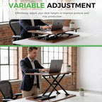 Standing Desk Converter Adjustable Height, 25.16" × 15.75" Height Adjustable Desktop Riser, No Assembly Required, Desktop Workstation for Laptop, Monitor and Office Use (Natural Wood) (Natural)