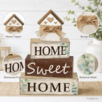 4 Pcs Farmhouse Tiered Tray Decor Home Sweet Home Rustic Wooden Tabletop Sign Neutral Heart House Shaped Shelf Mantle Kitchen Decoration Housewarming Gifts - style: Home