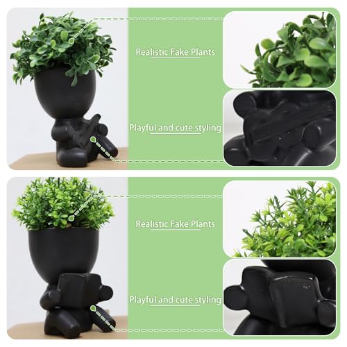 Zerzsy Desk Decorations for Women Office Small Office Desk Decor - Decorative Plants - Bathroom Shelf Decor Accent Women Cute Cubicle Accessories - Set of 2 - color: Black