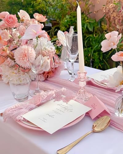 Glass Candlestick Holder,Striped Taper Candle Holders,Set of 6 Candle Stand for Table Centerpieces, Home Decor,Weddings,Festival and Parties (Light Pink Stripe) - color: Light Pink Stripe