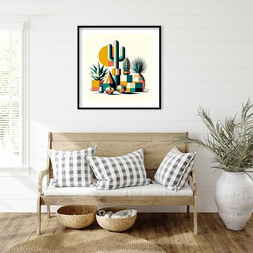 Amanti Art Framed Wall Art Print 33x33 Succulents in Cubist Vases by David Galan, Abstract Wall Art, Modern Contemporary Decor, Large Poster Painting Artwork for Living Room, Bedroom, Bathroom, - color: Svelte Noir Black, size: 33"L x 33"W