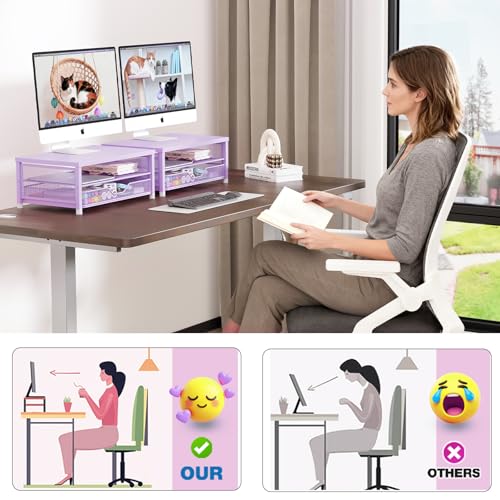 OPNICE Computer Monitor Stand Riser, Desk Organizer with Drawer, Laptop Stand, Office Desk Accessories & Workspace Desktop Organizers Storage for Office Supplies(Purple) - color: Purple