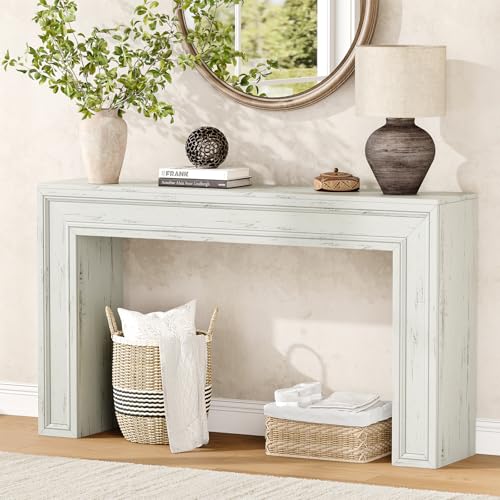 Rresyet 55 Inch Long Console Table, Sofa Table Behind Sofa, Wooden Entryway Table, Farmhouse Entryway Table for Entry, Hallway, Living Room (White) - color: White