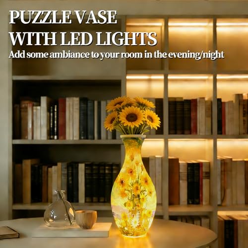 3D Puzzles Vase for Adults, Crafts for Adults, 160 Pieces Plastic DIY Unique Flower Vase with LED Light House Warming Gift Birthday Gifts for Flower Arrangements and Home Decor (Sunflowers) - color: Sunflowers