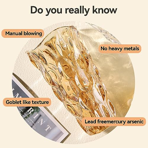 CEMABT Amber Glass Vase for Centerpieces, 9.4-inch Height, 5.1-inch Opening Width, 3.4 lbs Weight, Unbreakable, Suitable for All Kinds of Flowers, Modern and Elegant - color: Amber