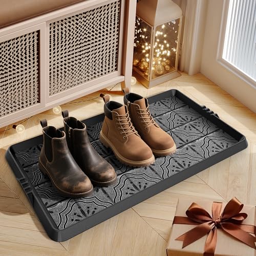 Mibao Boot-Tray Heavy Duty Rubber Shoe Mat with Lip Waterproof Shoe Tray for Entryway Indoor Outdoor Multi Use, Non-Slip Shoe Cleaning Shoe Storage with Artistic Prints, 16" x 27.5", Grey - color: Gray, size: 16" x 27.5" (Rectangular) (1 Pack)