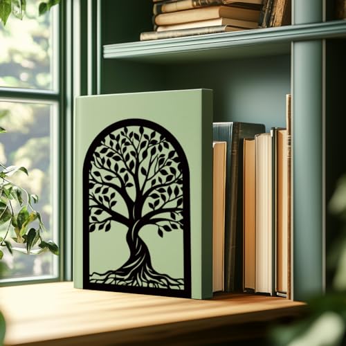Tree of Life Book Shelf Decorative Bookends for Shelves, Book Ends for Heavy Books, Black Trees Metal Bookends for Desk Organizer, Office Library Decor Decorative Books for Home Decor - style: Tree