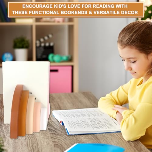 JarThenaAMCS 2Pcs Boho Rainbow Wood Bookends Arch Book Stands Non Skid Decorative Book Ends for Home Nursery Office Library Books Movies CDs Supplies