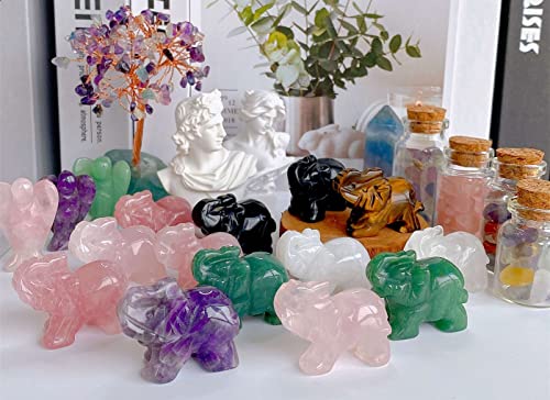 QINJIEJIE 5PCS Elephant Decor Amethyst Statue Crystals Rose Quartz Green Aventurine Opal Tiger Eye Cute Desk Stones Decoration Room Office Decor Statue Pocket Spiritual Gem Gifts for Women 1.5" - color: Amethyst+rose Quartz+green Aventurine+opal+tiger Eye