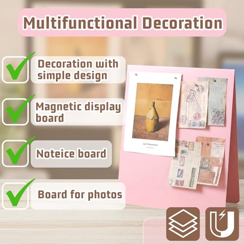 Leinuosen 1 Pcs 12 x 10 Inch Magnetic Bulletin Board Metal Magnet Board Magnet Display Stand for Tabletop Desktop Home Kitchen Office Decor (Pink) - color: Pink, size: 12 x 10 Inch
