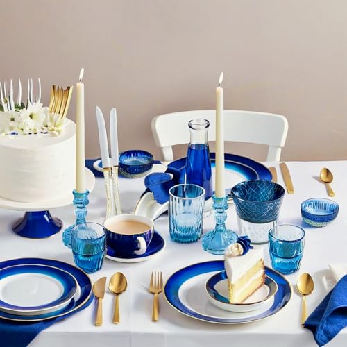 Glass Candlestick Holder,Striped Taper Candle Holders,Set of 6 Candle Stand for Table Centerpieces, Home Decor,Weddings,Festival and Parties (Blue Stripe Pattern) - color: Blue Stripe Pattern