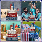 CroBlissful 4 Pcs 4th of July Decorations Patriotic Memorial Day Tabletop Decorations Red White Blue Table Centerpieces Sign for Office Tiered Tray Home Shelf 250th Anniversary(Firecrackers) - style: Firecrackers