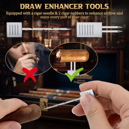XIFEI 8-in-1 Desktop Cigar Lighter with Straight V-Cut Cutter, 3 Ashtrays, 3 Draw Enhancer Tools, 2 Stands, Cigar Punch, 4 Jet Flame Butane Torch Lighters, Luxury Accessories Gift Set (Silver) - color: Silver