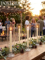 Glass Hurricane Candle Holder: 11.8" Tall Candlestick Holder Bulk with Cylinder Windproof Cover Set of 6 Clear Taper Candle Holders for Wedding Party Birthday Christmas Decor - size: 11.8" H - 6 Pcs