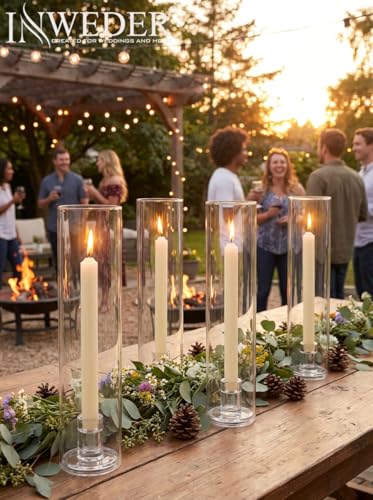 Glass Hurricane Candle Holder: 11.8" Tall Candlestick Holder Bulk with Cylinder Windproof Cover Set of 6 Clear Taper Candle Holders for Wedding Party Birthday Christmas Decor - size: 11.8" H - 6 Pcs
