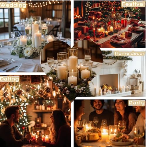 24 Pcs White Pillar Candles and Glass Candle Holders Cylinder Candle Vases for Pillar Candles Hurricane Candle Holders Set for Wedding Party, Event, Home Office Decor - size: 12 set