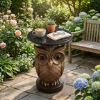 Luxurious Owl Side Table - 20" Premium Faux Marble Top Accent Table with Hand-Detailed Resin Owl Statue Base - High-End Round End Table for Study, Library, Nightstand - Tool-Free - color: Iron Owl