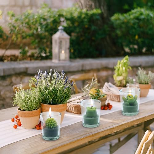 12 Pcs Decorative Succulent Cactus Tealight Candle Set - Handmade Mini Glass Holders, Decorative Votive Candles for House-Warming Party Wedding Baby-Shower and Home Decoration Gifts