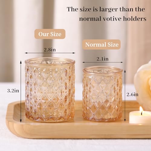 MATAHUM 12 Pcs Large Votive Candle Holders 2.8 * 3.2inch Gold Tea Light Candle Holders Glass Candle Holder for Bridal Shower, Wedding, Table Centerpiece, Party, Home Decor - color: Gold