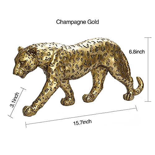Cheetah Statue Home Decor Leopard Sculpture Resin Sitting Cheetah Figurine Desktop Table Top Ornament Decoration for Home Office-Gold Or Silver (Walking-Champagne Gold) - color: Champagne Gold