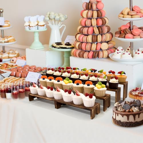 Yikaroeli Large Wood Display Risers Wooden Cupcake Stand Cake Stands Dessert Food Buffet Display Stand for Vendor Events 2 Set 4 Tiered Racks Perfume Organizer Kitchen Spice Storage(Brown)