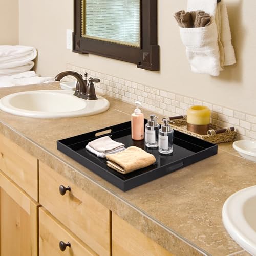20×20 inches Oversized Black Acrylic Ottoman Tray Extra Large Decorative Tray Spill-Proof Serving Trays with Handles King-Size Safe Edge Organizer for Coffee Table Countertop Breakfast - color: Glossy Black, size: 20" x 20" x 2"