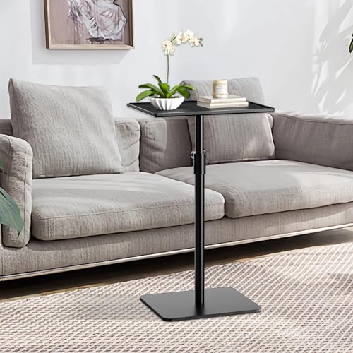 RCHYFEED Metal End Table, Height Adjustable Side Tables Living Room, Small Side Table for Small Spaces with Matte Black Tray, Square Drink Coffee Tables Sofa Table for Bedroom, Sofa Tray Table Indoor