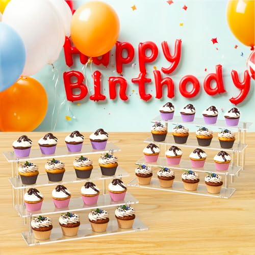4 Tier Acrylic Display Risers, Clear Perfume Organizer Stand, Large Cupcake Stand Holder, Dessert Display for Party, Display Shelf for Figure and Collection, Riser Stand for Decoration and Organizer