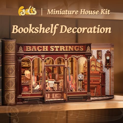 Fsolis Book Nook Kit - DIY Miniature House Kit for Adults, Bookshelf 3D Wooden Puzzles Booknook Music Tiny House Bookshelf Diorama Gifts for Women Readers Book Lovers (Bach Strings) - style: Bach Strings
