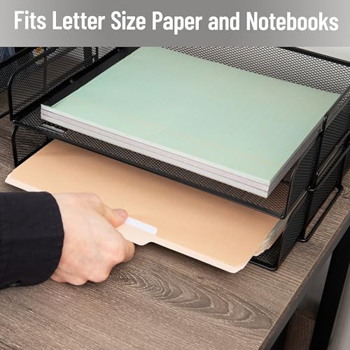 Mind Reader Stackable Paper Tray, Desktop Organizer, File Storage, Office, Metal Mesh, 2 Pcs., Black - color: Black