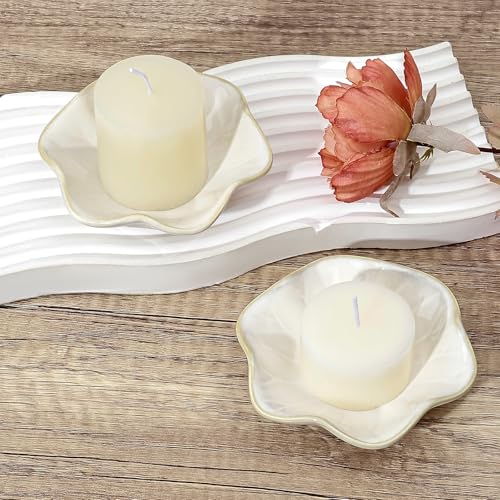 Koythin 2-Piece Ceramic Candle Holder, Aesthetics Candlestick Holders for Tea Lights, Lotus Leaf Shape Candle Stand for Mantle Table, Adorable Vintage Decor for Weddings Dining (Milky White) - color: Milky White