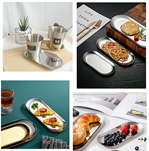 4 Pcs 7 Inch x 3.3 Inch Trinket Tray, Silver Stainless Steel, for Serving Trays Towel Storage Dish Plate Tea Fruit Trays Jewelry Plate Decorative Storage Tray