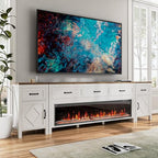 BVIUNTWO Modern TV Stand with Fireplace for TVs Up to 100 Inch,Entertainment Center with 60" Electric Fireplace,98" TV Console with Storage Cabinet Drawers for Living Room(Off White) - size: 98 Inch