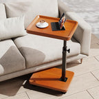 C Table End Table Adjustable Height, 360°Swivel TV Tray Table for Small Spaces, Side Tables with Wheels for Living Room and Bedroom, Bed (Yellow) - color: Wood-height Adjustable