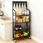 4-Tier Metal Display Rack Large Snack Shelving Unit with Hanging Panels and 12 Hooks 4 Casters for Easy Mobility Freestanding Display Unit Ideal for Supermarkets and Retail Stores (55H*23.68W*10.4D) - size: 55H*23.68W*10.4D