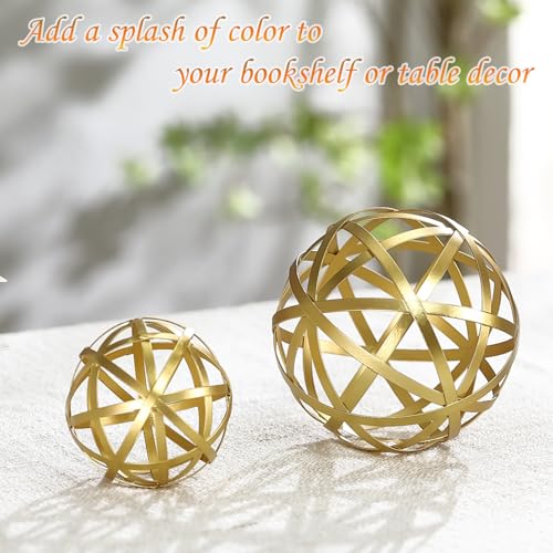 Gold Decorative Sphere, Metal Coffee Table Decor Sculpture, Modern Home Decor Accent for Tabletop, Centerpiece, Shelf Display- Elegant Metal Sphere Decor with Luxury Golden Finish - color: Gold-line-design